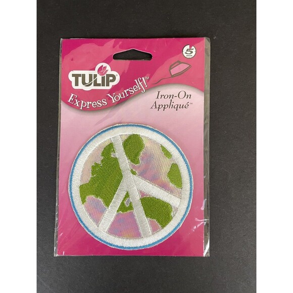 World Peace Sign Planet Earth 3” Embroidered Iron On Patch By Tulip NEW - Picture 1 of 3